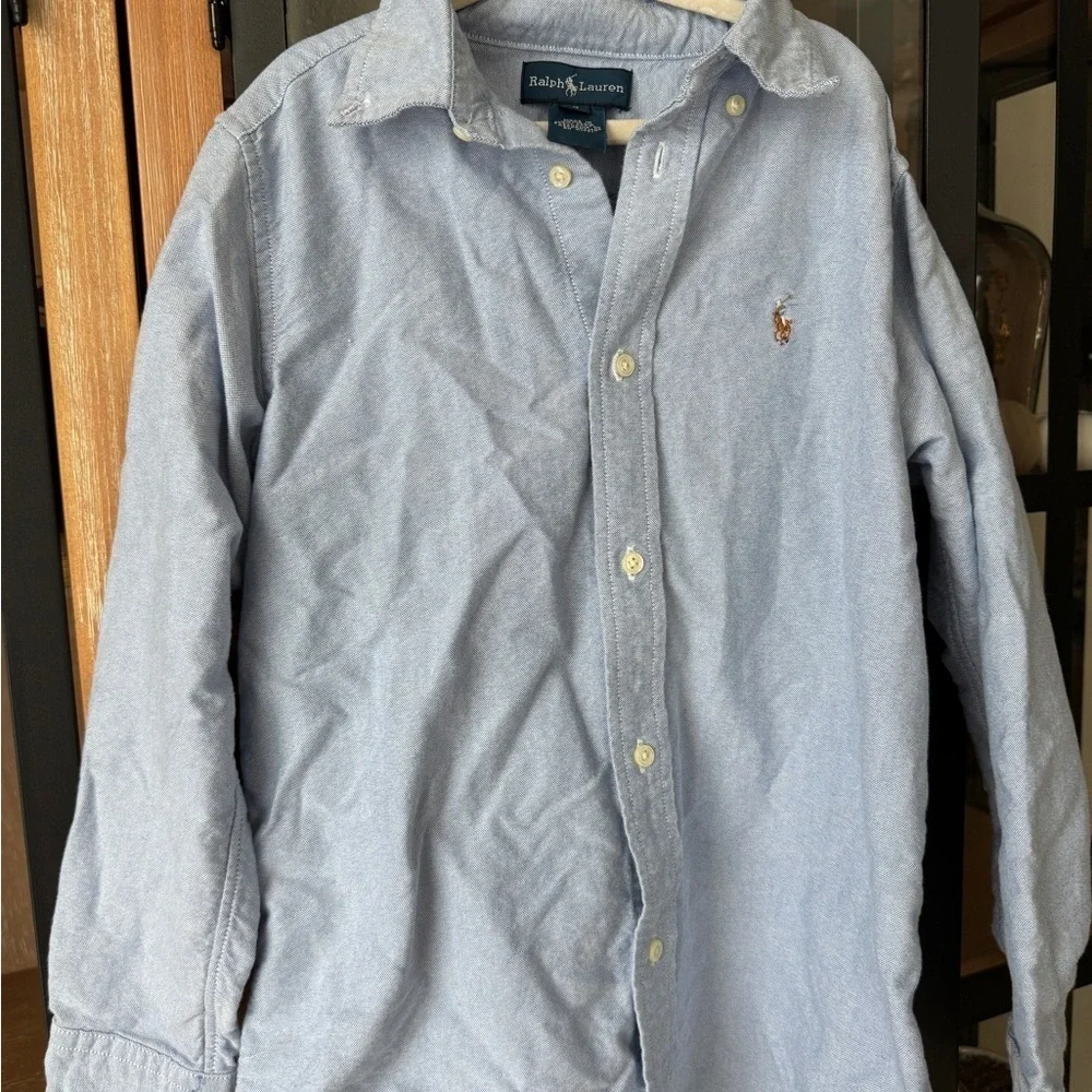Ralph Lauren boys button down shirt oxford chambray cotton long sleeve polo pony